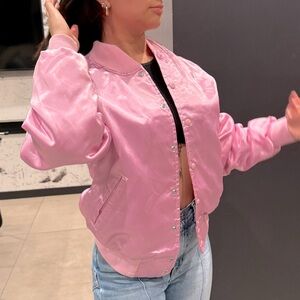 Pink Satin Bomber Jacket